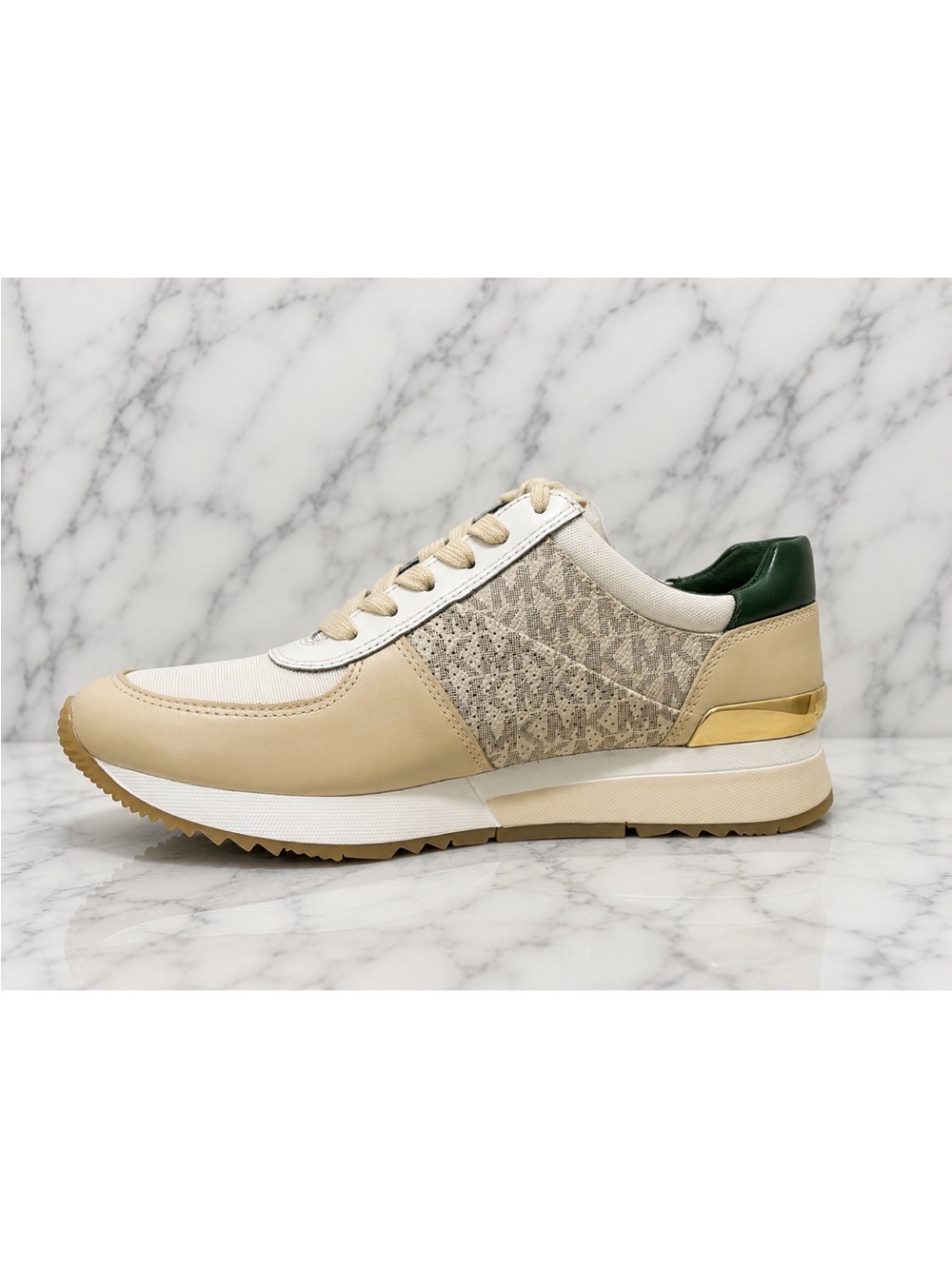 Michael Kors Allie Trainer Sneakers Vanilla MK Logo/Gold/Green | Women’s Size 7 - Picture 3 of 5